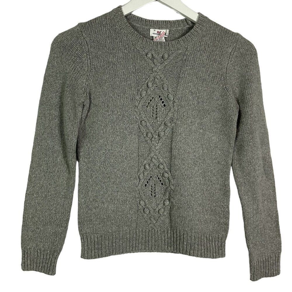 NWT Vineyard Vines Gray Heather Cable Sweater Crew Neck Long Sleeve Girls L(14)